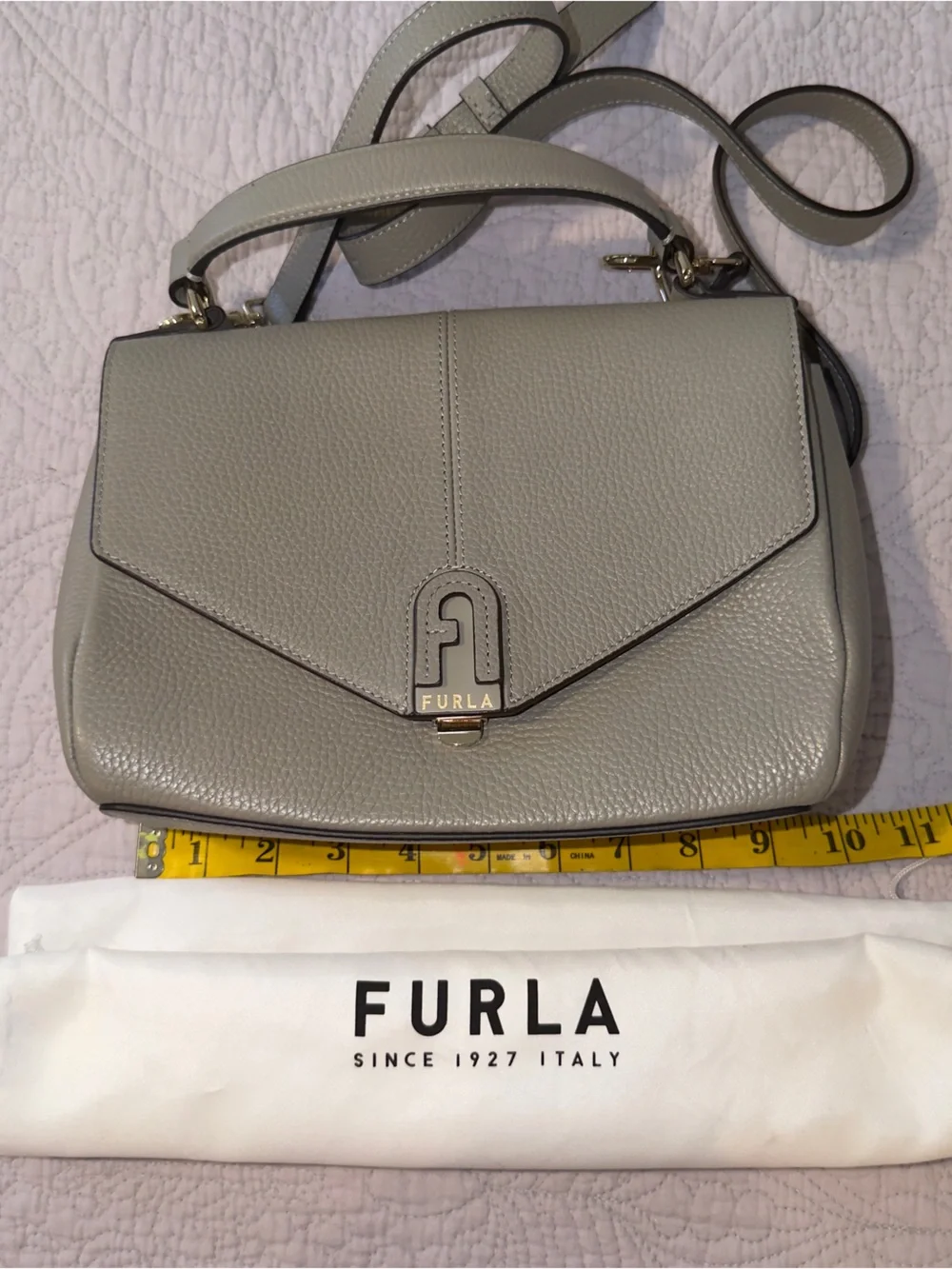 Furla Light Gray Pebbled Leather Crossbody Bag - Picture 1 of 5
